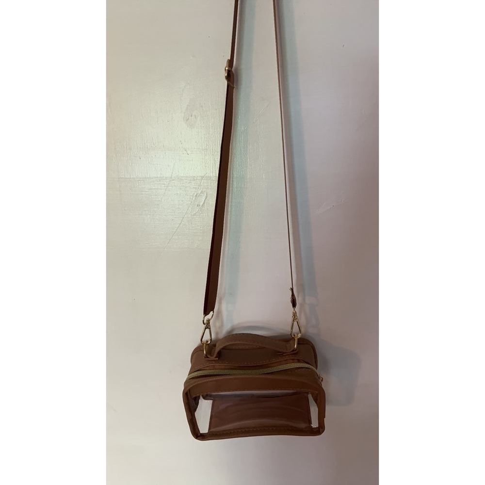 Vintage Style Clear Crossbody Bag with Brown Trim
